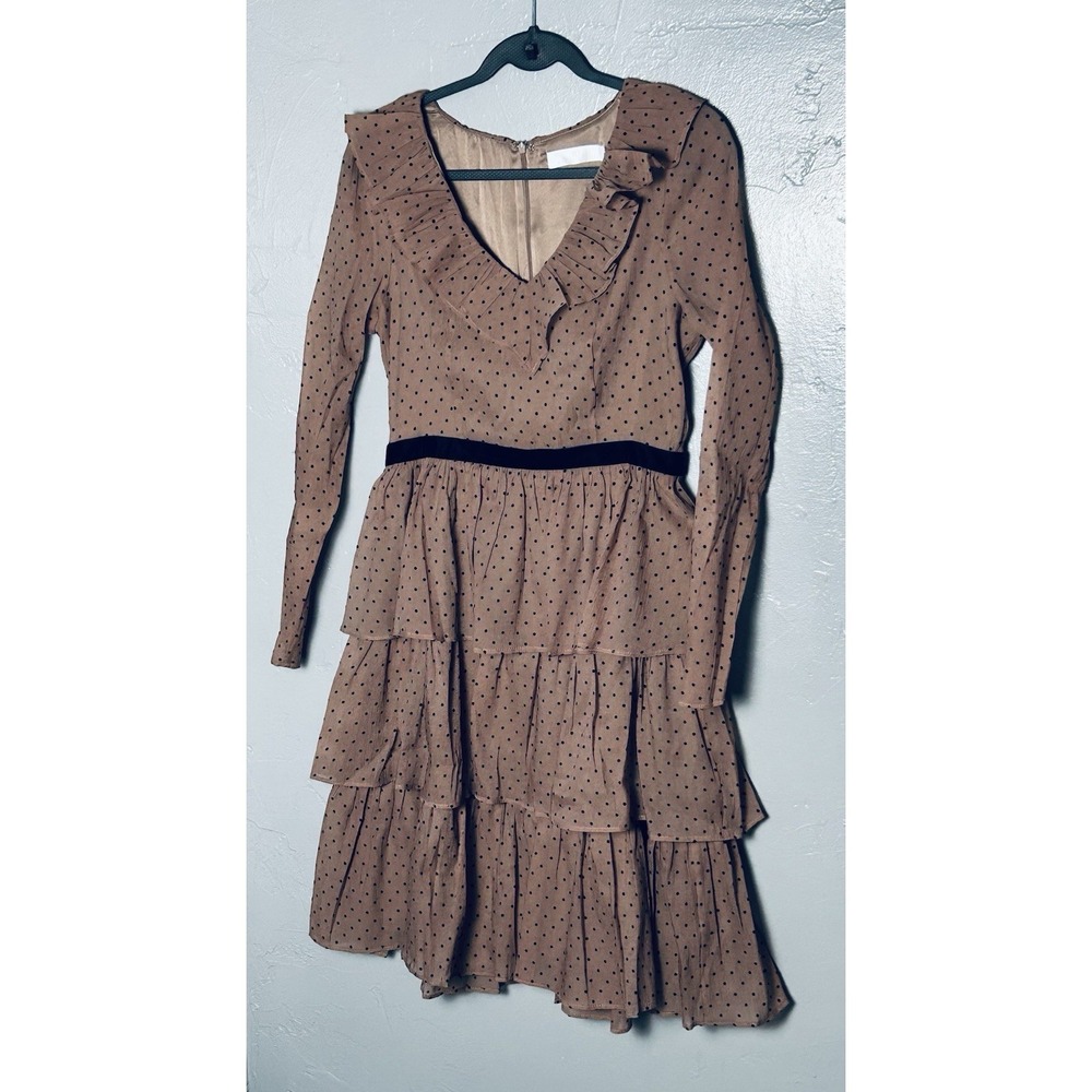 Rachel Parcell dress tiered ruffled skirt Polka Dot Pattern Brown Size 8 New